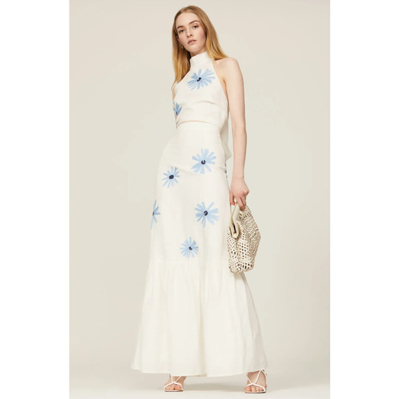 Something Navy Dresses & Skirts - Something Navy Embroidered Tiered Maxi Skirt White Blue Women's Size Large